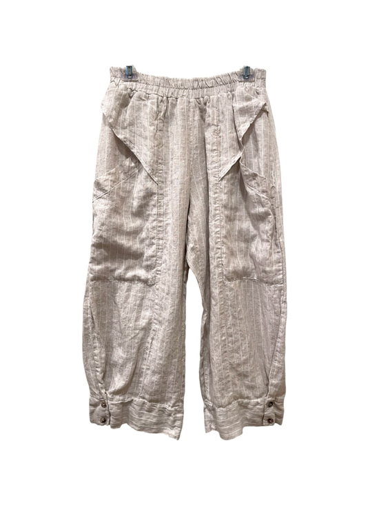 Luukaa Pants - Luukaa Womens Size 10 Cropped Pants Pockets Beige Striped Linen Blend Stone